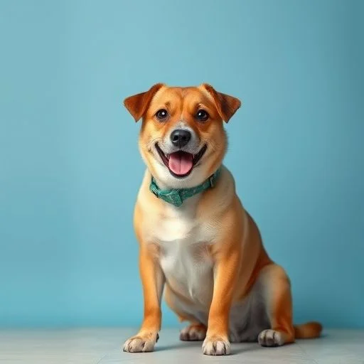 A majestic Golden Retriever looking directly at the viewer with a warm, intelligent gaze, in a serene, modern living room, conveying trust and comfort.